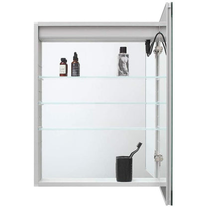 Aquadom Pacifica 20" x 26" Rectangular Recessed or Surface Mount Single View LED Lighted Right-Hinged Bathroom Medicine Cabinet With Defogger And Electrical Outlet - P-2026R