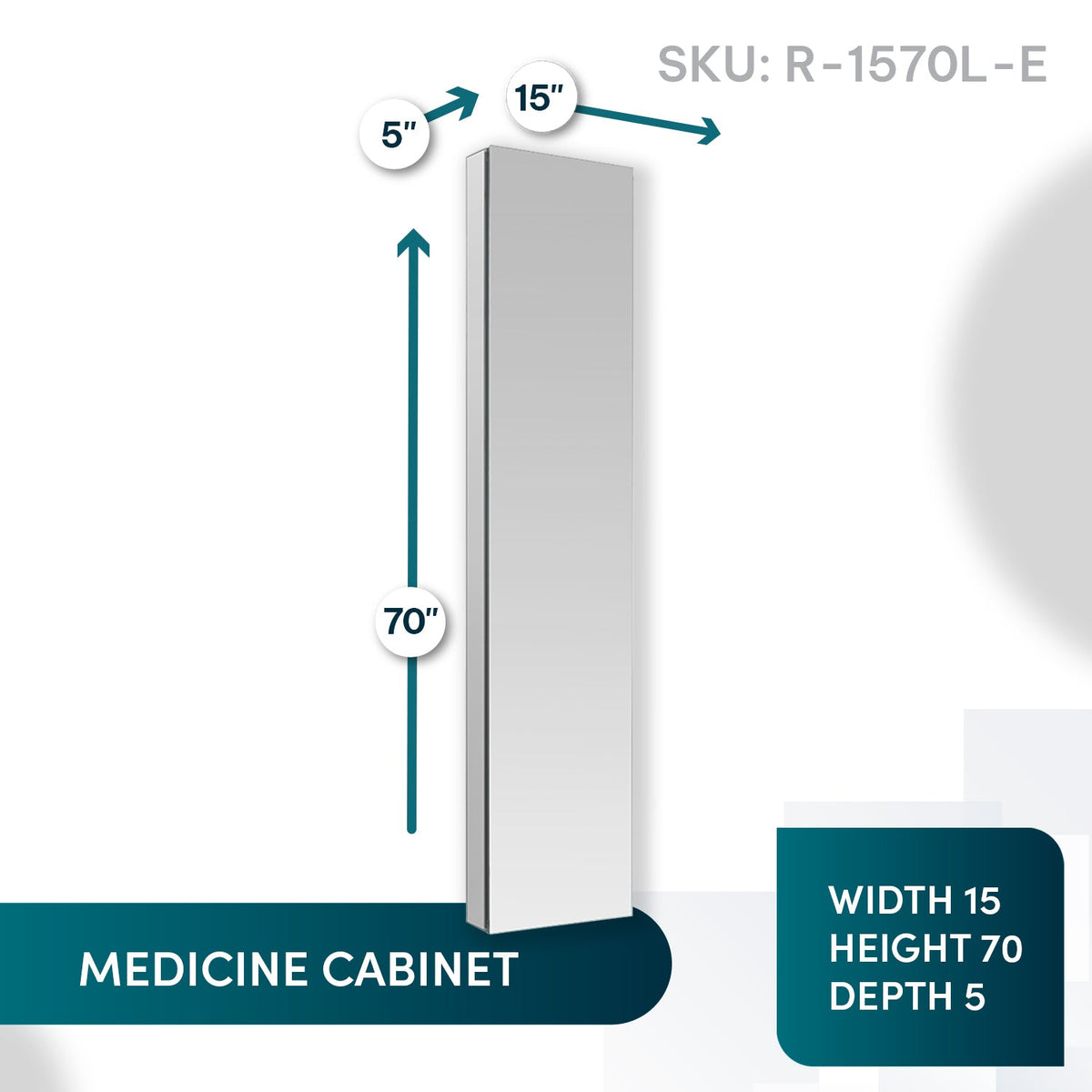 Aquadom Royale 15" x 70" Rectangular Left-Hinged Recessed or Surface Mount Medicine Cabinet With LED Lighting, Touch Screen Button, Defogger - R-1570L-E