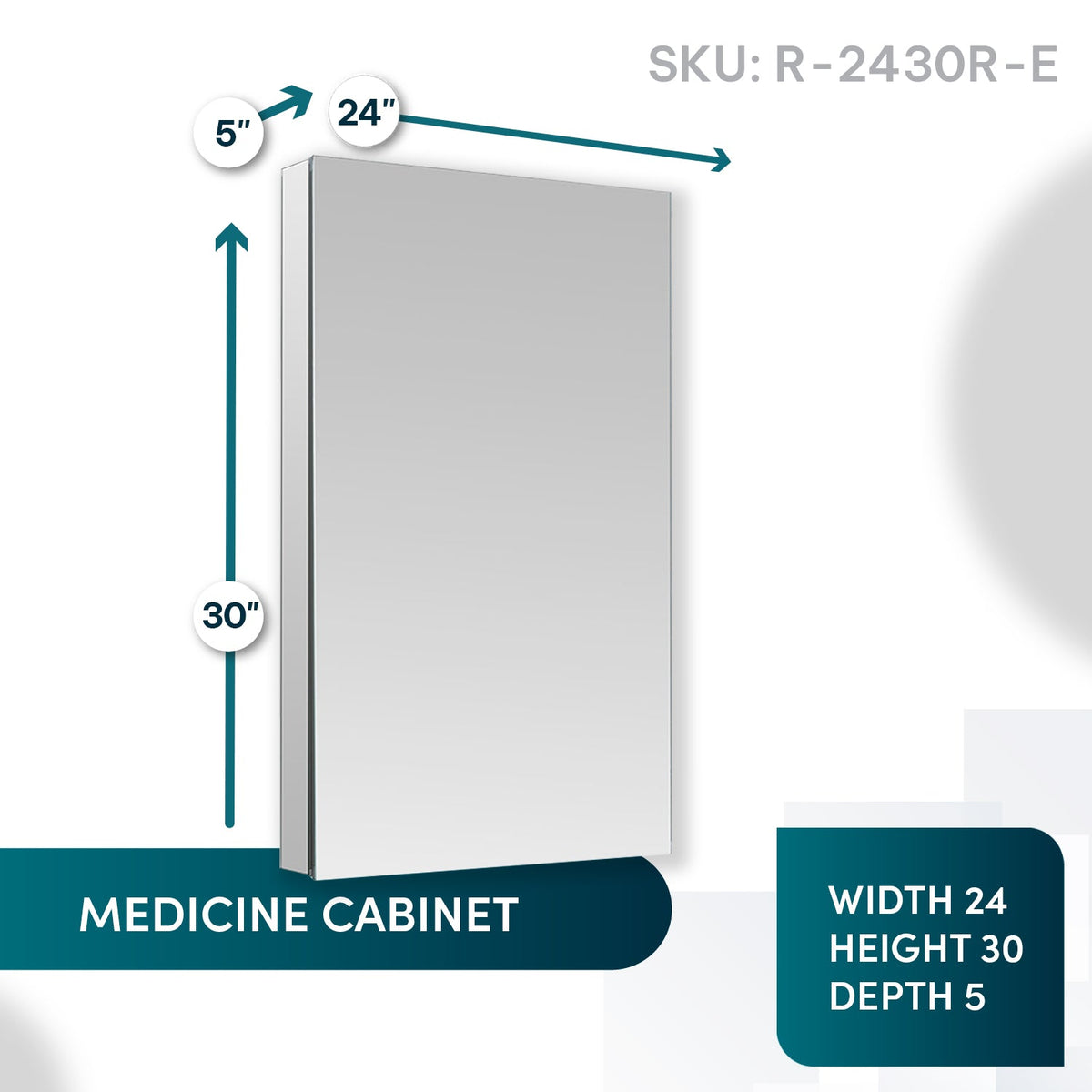 Aquadom Royale 24" x 30" Rectangular Right-Hinged Recessed or Surface Mount Medicine Cabinet With LED Lighting, Touch Screen Button, Defogger - R-2430R-E