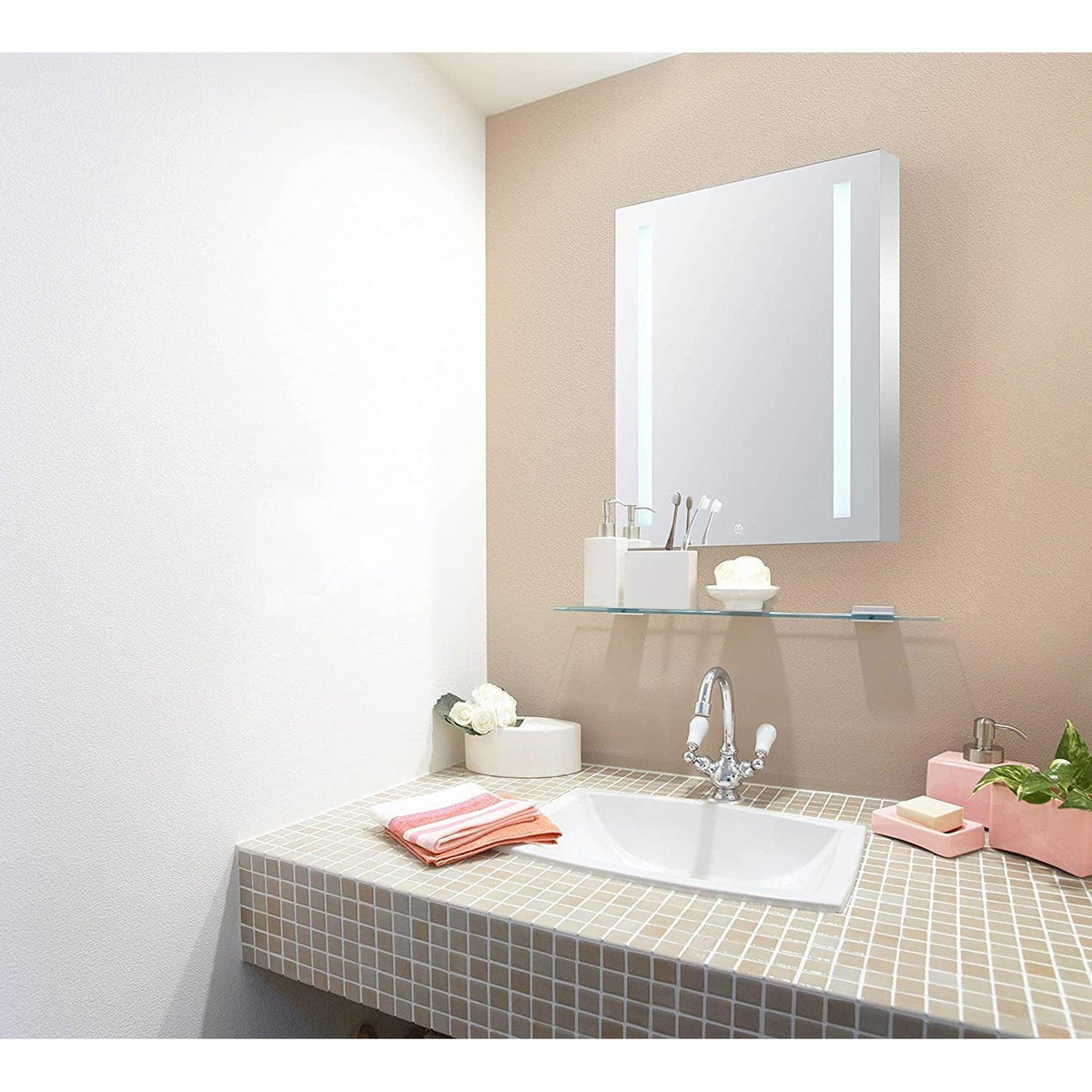 Aquadom Royale Basic 24" x 30" Single View Rectangular Left Hinged Recessed or Surface Mount Medicine Cabinet  With LED Lighting, Touch Screen Button, Dimmer - RB-2430L-N