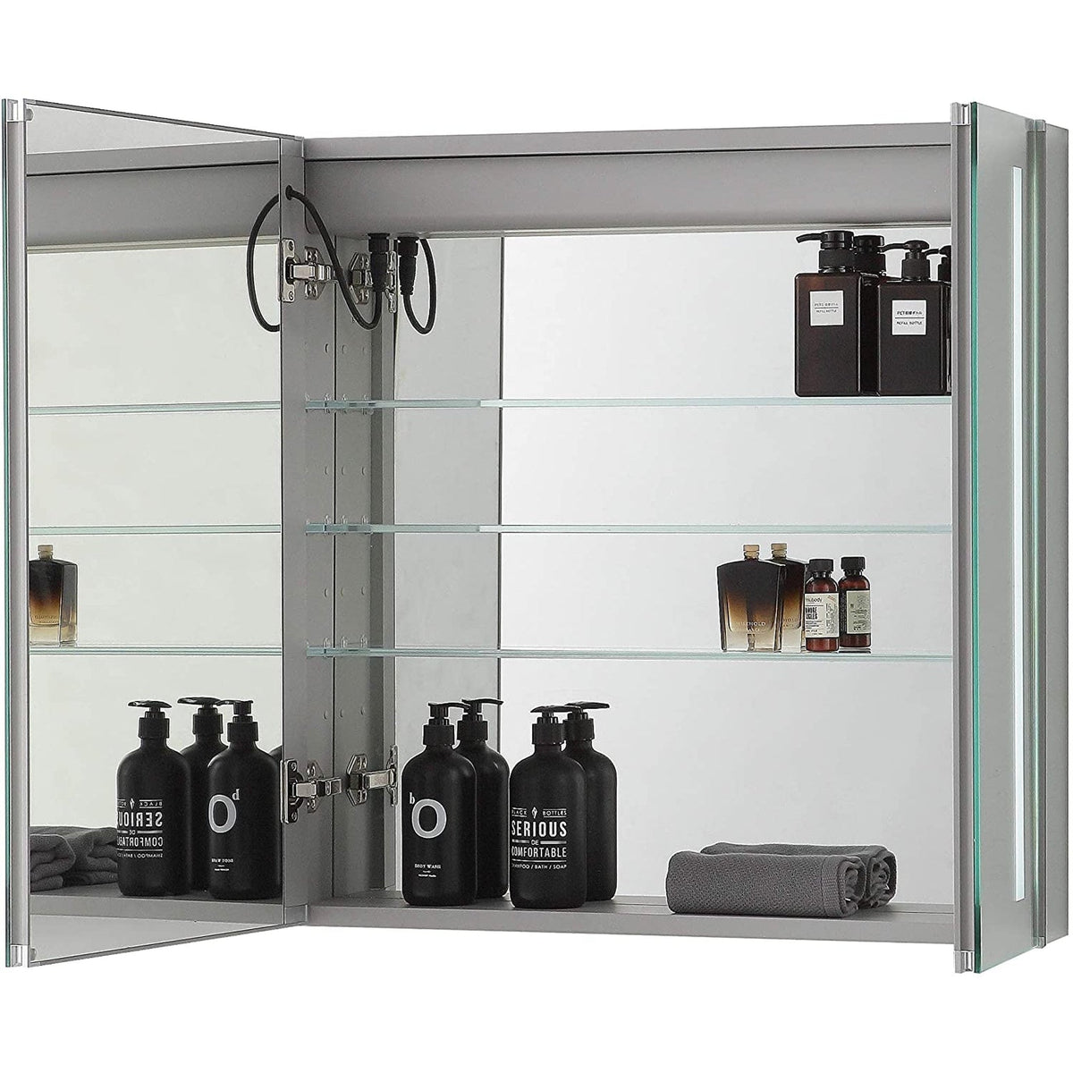 Aquadom Royale Basic Q 30" x 30" Single View Right Hinged Recessed or Surface Mount Medicine Cabinet With LED Lighting, Touch Screen Button, Dimmer - RBQ-3030-N