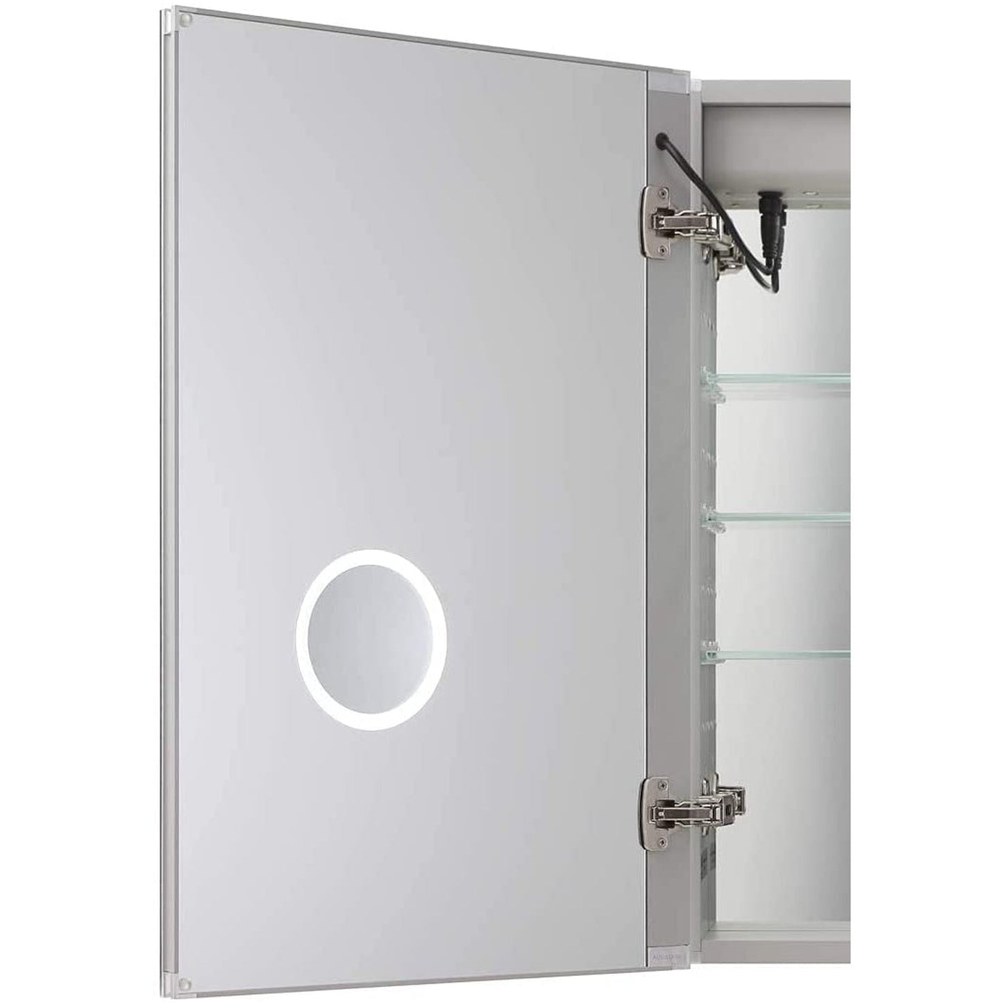 Aquadom Royale Plus 24" x 36" Rectangle Recessed or Surface Mount Single View Left Hinged LED Lighted Bathroom Medicine Cabinet With Defogger, Electrical Outlet, Magnifying Mirror - RP-2436L-N