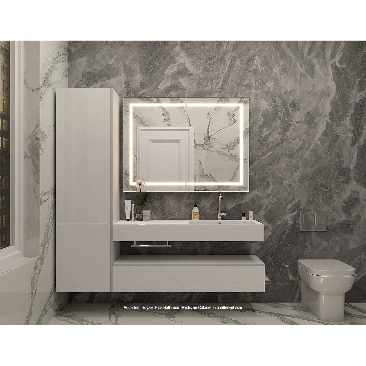 Aquadom Royale Plus 24" x 36" Rectangle Recessed or Surface Mount Single View Right Hinged LED Lighted Bathroom Medicine Cabinet With Defogger, Electrical Outlet, Magnifying Mirror - RP-2436R-N