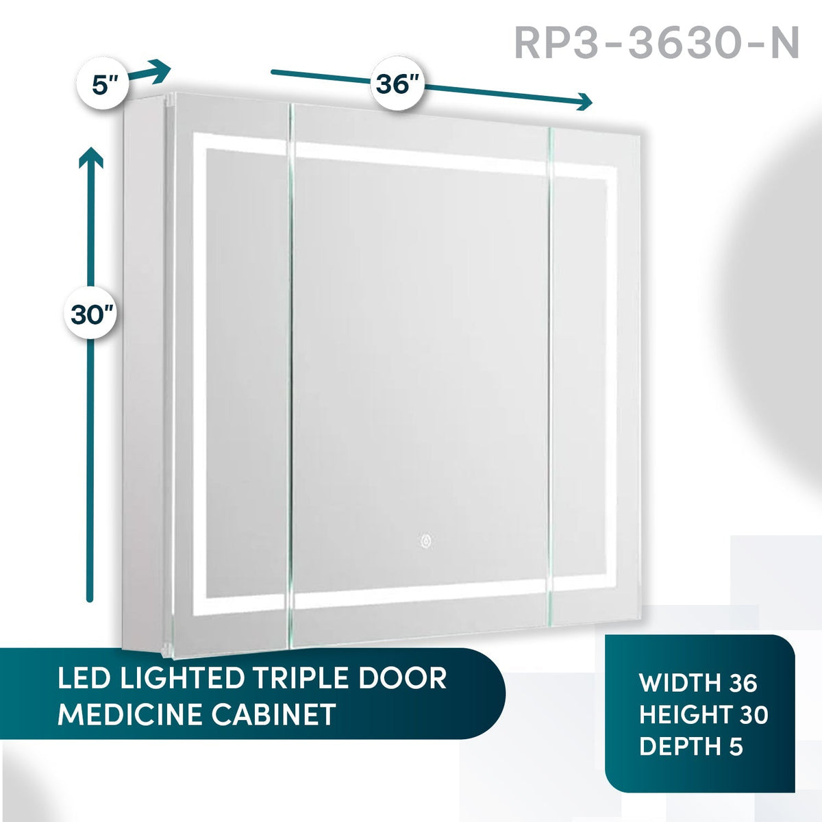 Aquadom Royale Plus 36" x 30" LED Lighted Medicine Cabinet With Defogger, Integrated LED 3X Magnifying Mirror and Electrical Outlet With USB - RP3-3630-N