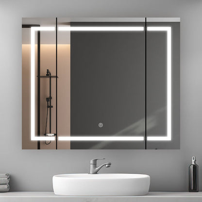 Aquadom Royale Plus 40" x 30" Triple-Door LED Lighted Medicine Cabinet With Defogger, Integrated LED 3X Magnifying Mirror and Electrical Outlet With USB - RP3-4030-N