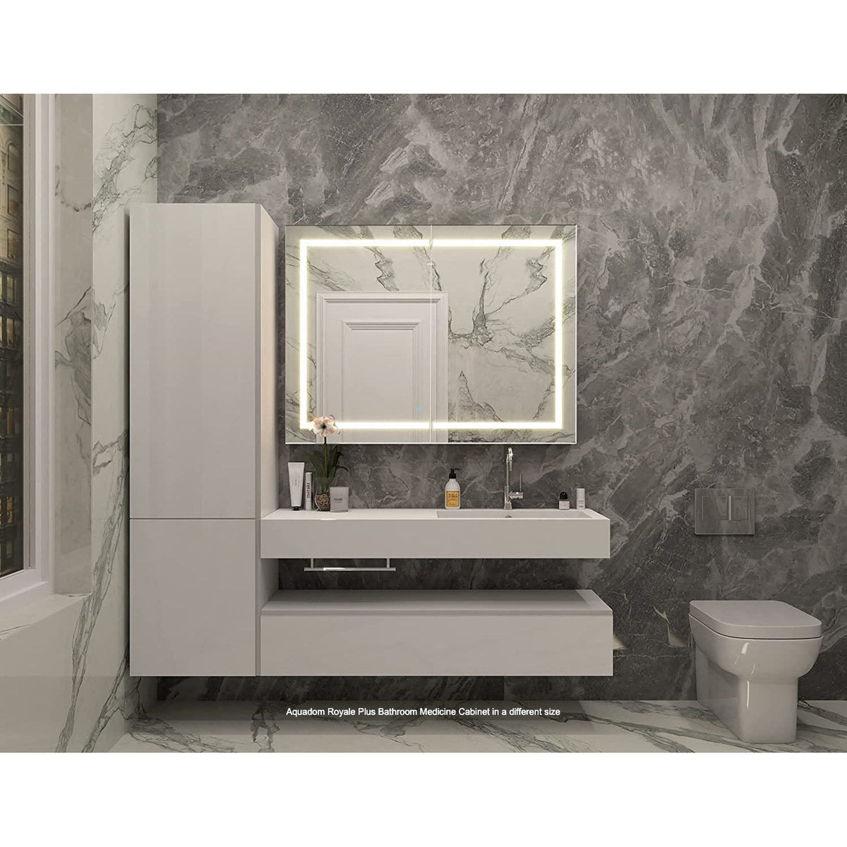 Aquadom Royale Plus 40" x 36" Rectangle Recessed or Surface Mount Bi-View LED Lighted Bathroom Medicine Cabinet With Defogger, Electrical Outlet, Magnifying Mirror - RP-4036-N