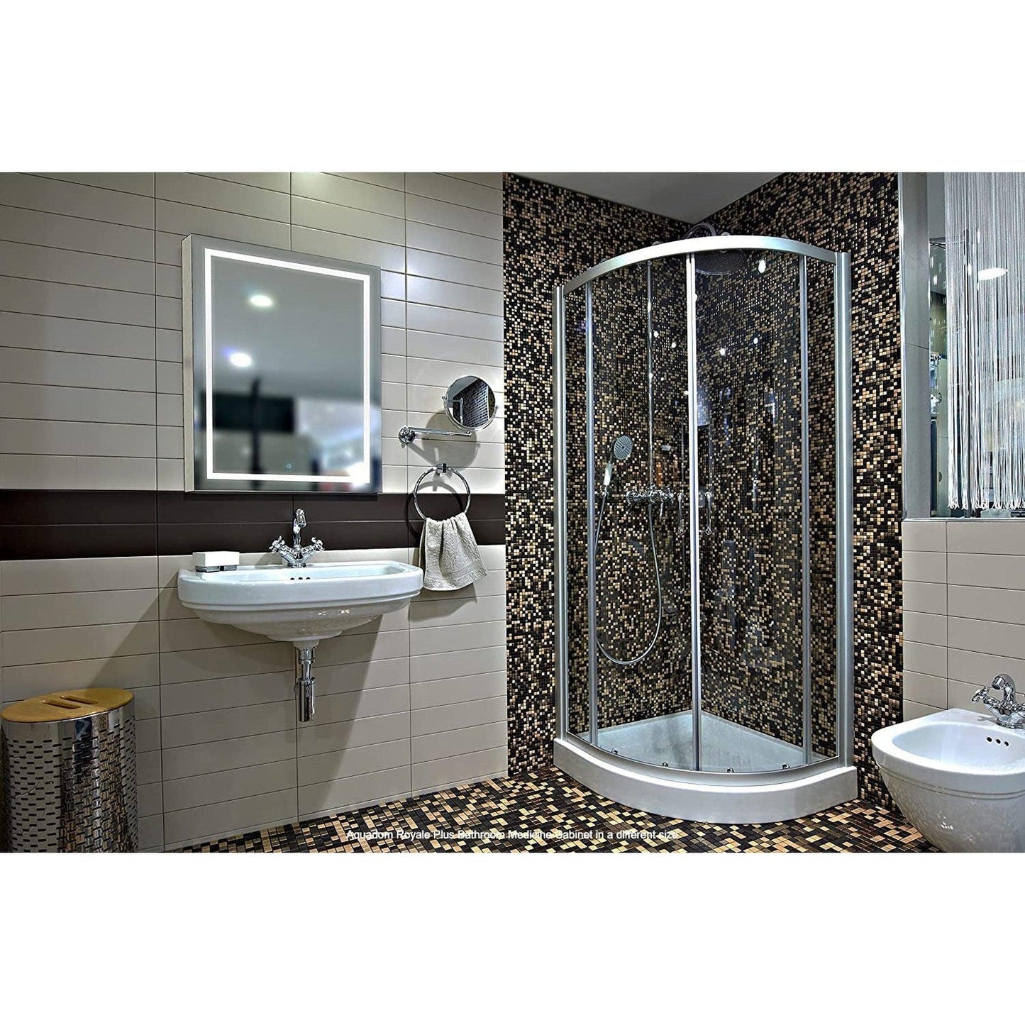 Aquadom Royale Plus 48" x 30" Extra Depth Rectangle Recessed or Surface Mount Single View LED Lighted Bathroom Medicine Cabinet With Defogger, Electrical Outlet, Magnifying Mirror - RPX-4830-6