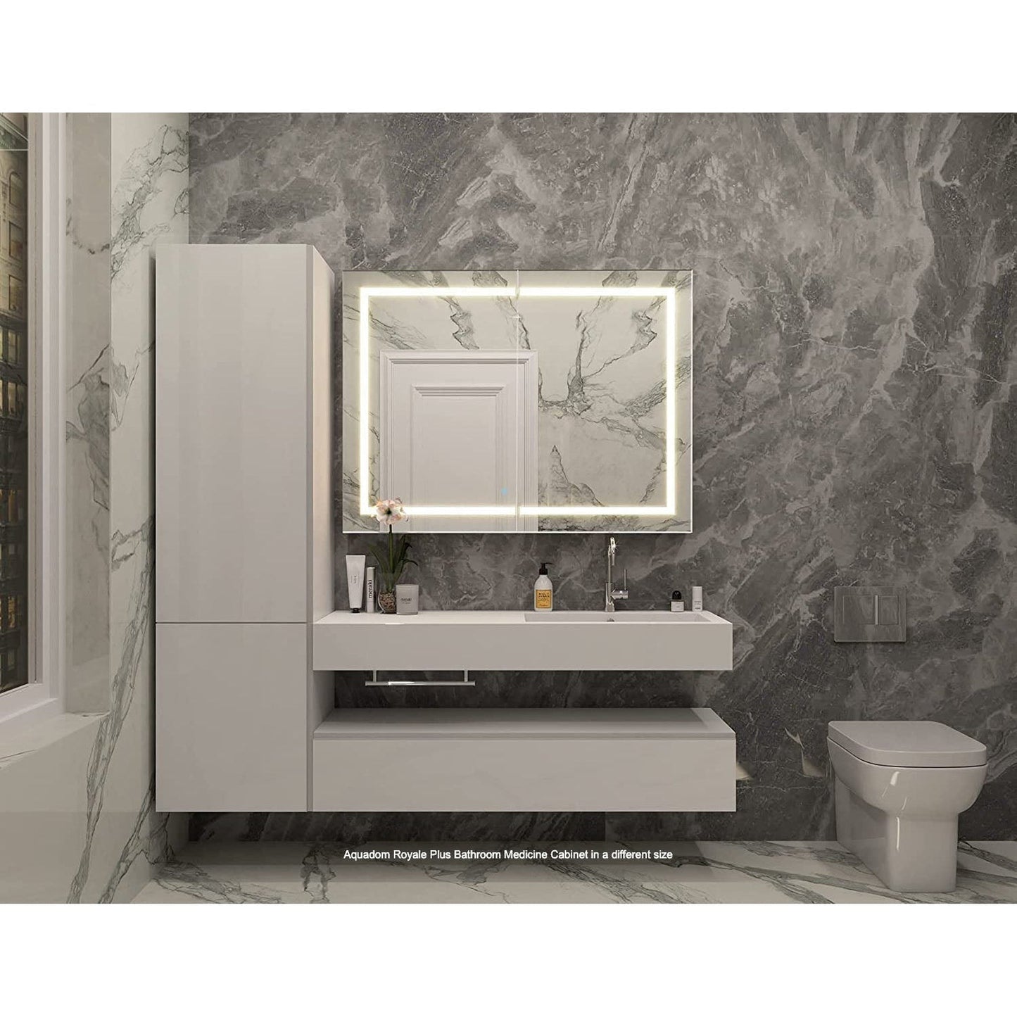 Aquadom Royale Plus 48" x 30" Extra Depth Rectangle Recessed or Surface Mount Single View LED Lighted Bathroom Medicine Cabinet With Defogger, Electrical Outlet, Magnifying Mirror - RPX-4830-6