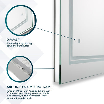 Aquadom SOHO 40" x 30" Rectangle Ultra-Slim Frame LED Lighted Bathroom Mirror With Defogger - S-4030-N