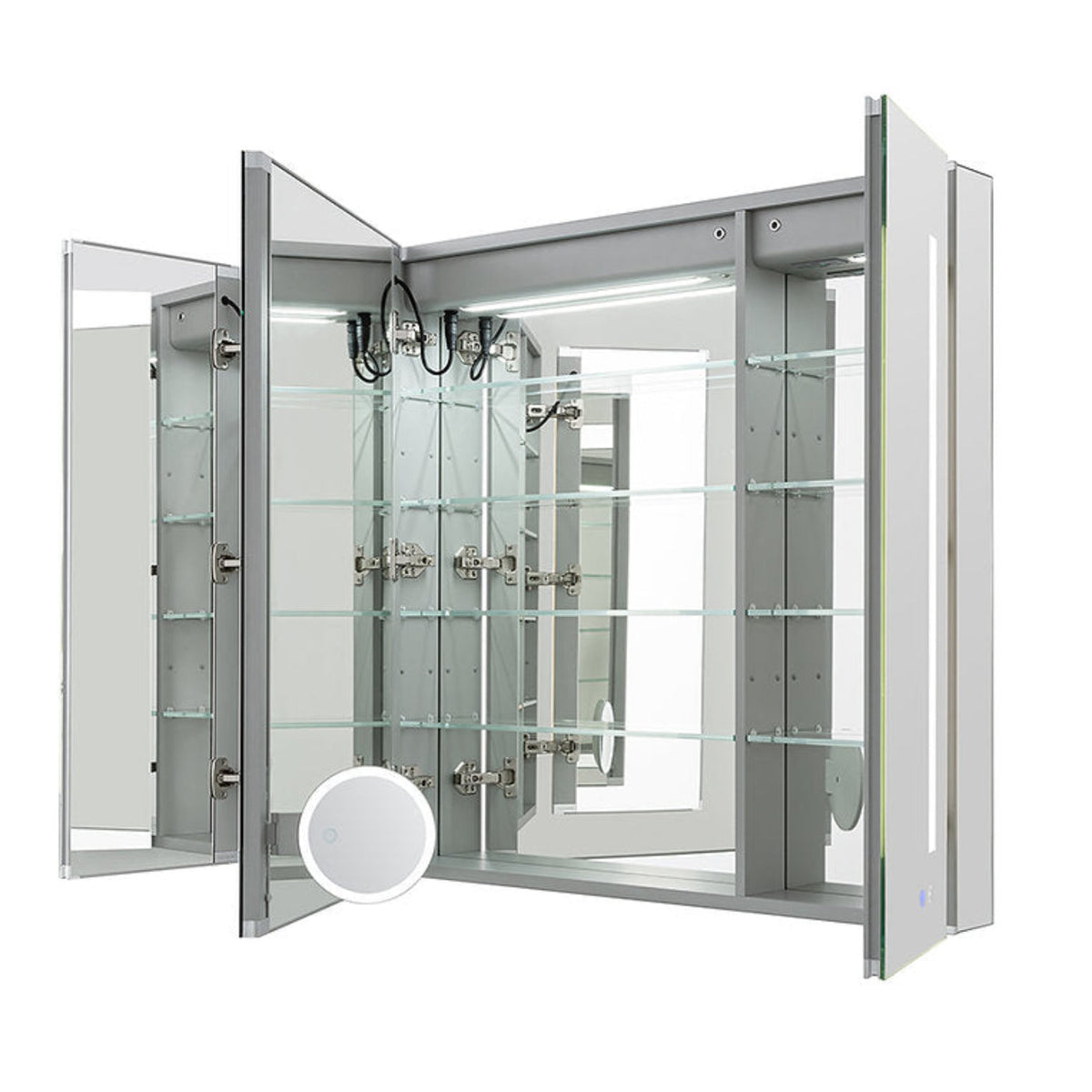 Aquadom Signature Royale 36" x 36" Triple-Door LED Lighted Medicine Cabinet With Defogger, Integrated LED 3X Magnifying Mirror and Electrical Outlet With USB - SR3-3636-N