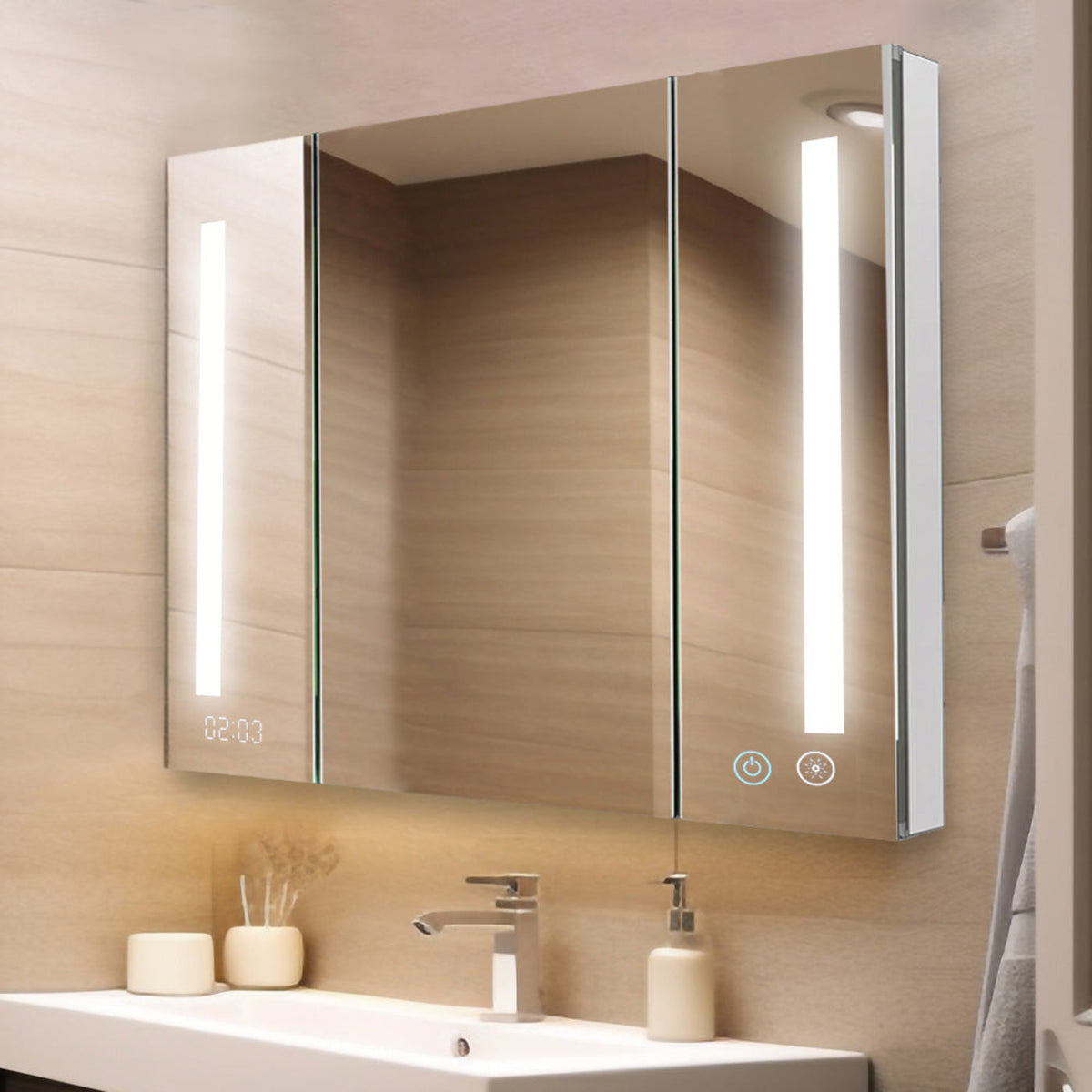Aquadom Signature Royale 36" x 36" Triple-Door LED Lighted Medicine Cabinet With Defogger, Integrated LED 3X Magnifying Mirror and Electrical Outlet With USB - SR3-3636-N