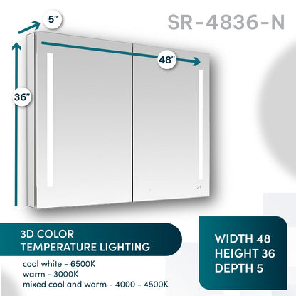 Aquadom Signature Royale 48" x 36" LED Lighted Medicine Cabinet With Defogger, Integrated LED 3X Magnifying Mirror and Electrical Outlet With USB - SR-4836-N