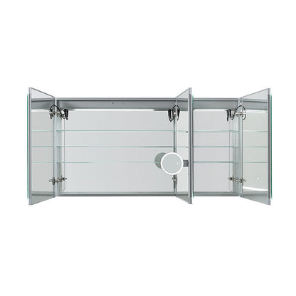 Aquadom Signature Royale 60" x 36" Triple-Door LED Lighted Medicine Cabinet With Defogger, Integrated LED 3X Magnifying Mirror and Electrical Outlet With USB - SR3-6036-N