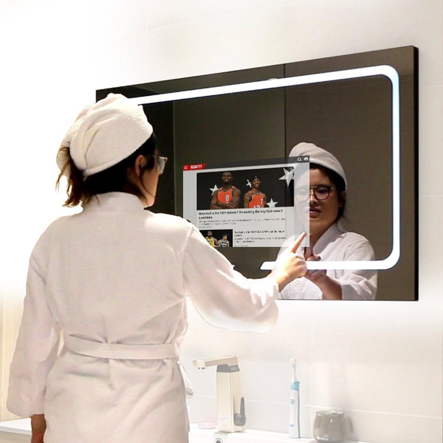 Aquadom Vision 48" x 32" Smart LED Lighted Bathroom Mirror With Built-in TV and Defogger - V-4832