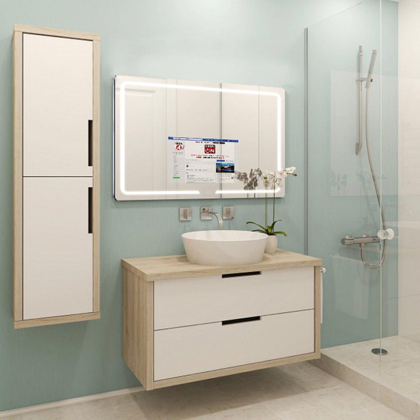 Aquadom Vision 48" x 32" Smart LED Lighted Bathroom Mirror With Built-in TV and Defogger - V-4832
