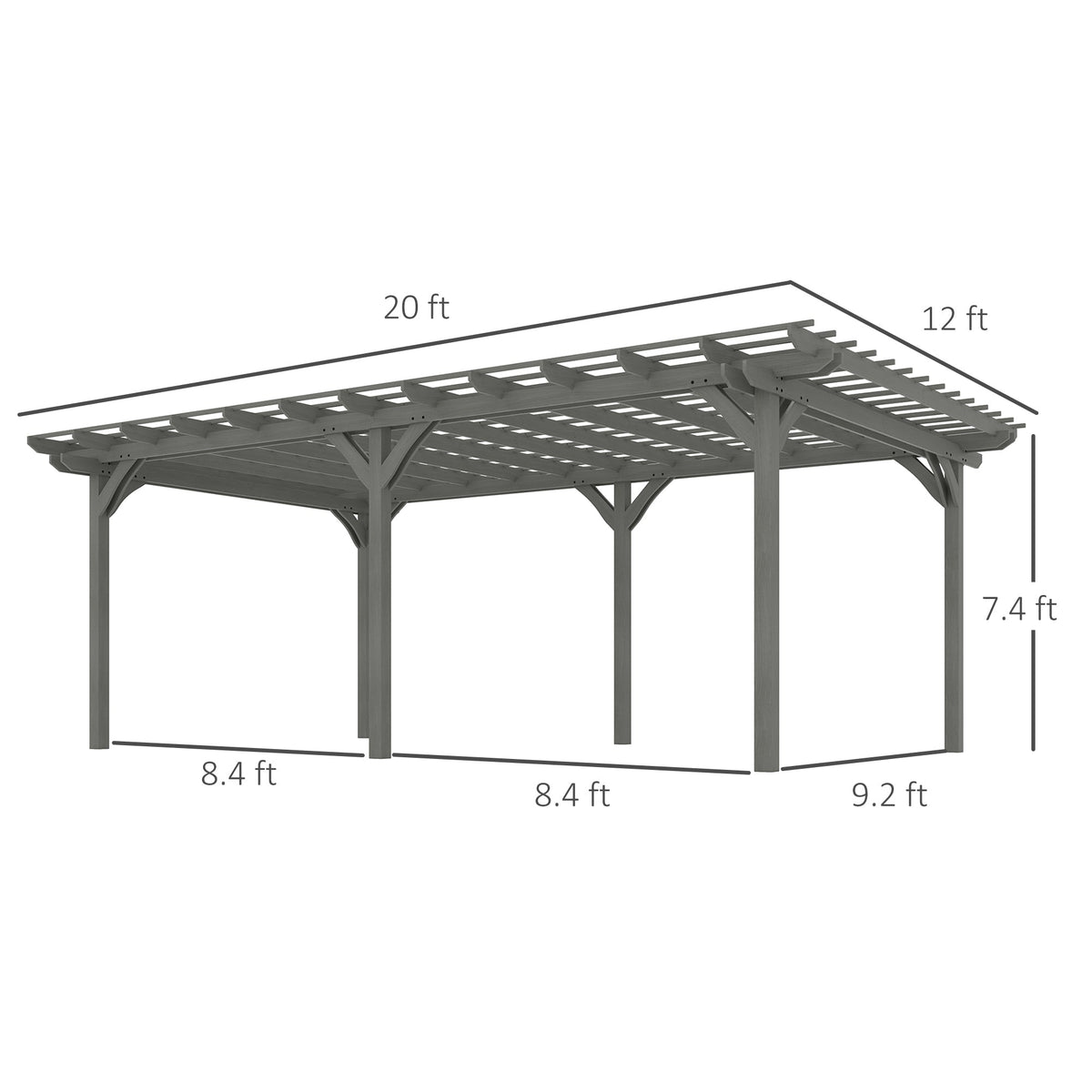 12' x 20' Wood Pergola with Sturdy Trellis for Climbing Plants, Gray