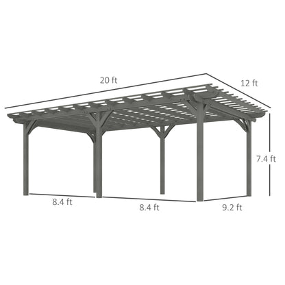 12' x 20' Wood Pergola with Sturdy Trellis for Climbing Plants, Gray