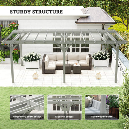 12' x 20' Wood Pergola with Sturdy Trellis for Climbing Plants, Gray