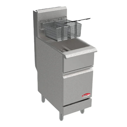 BakeMax 15.5" Natural Gas Fryer, Floor Model, 50 lb., 120,000 BTU - BAKEG50