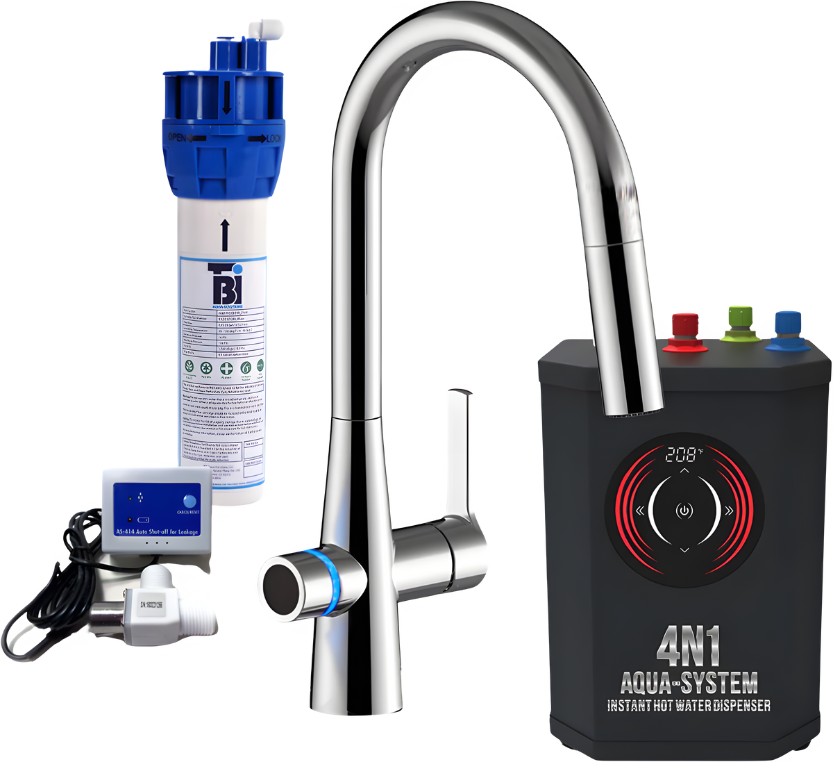AquaNuTech 4N1 Aqua-System PLUS Contemporary Faucet with FL1000 Filtration System New - 4N1CASPLUS-CH
