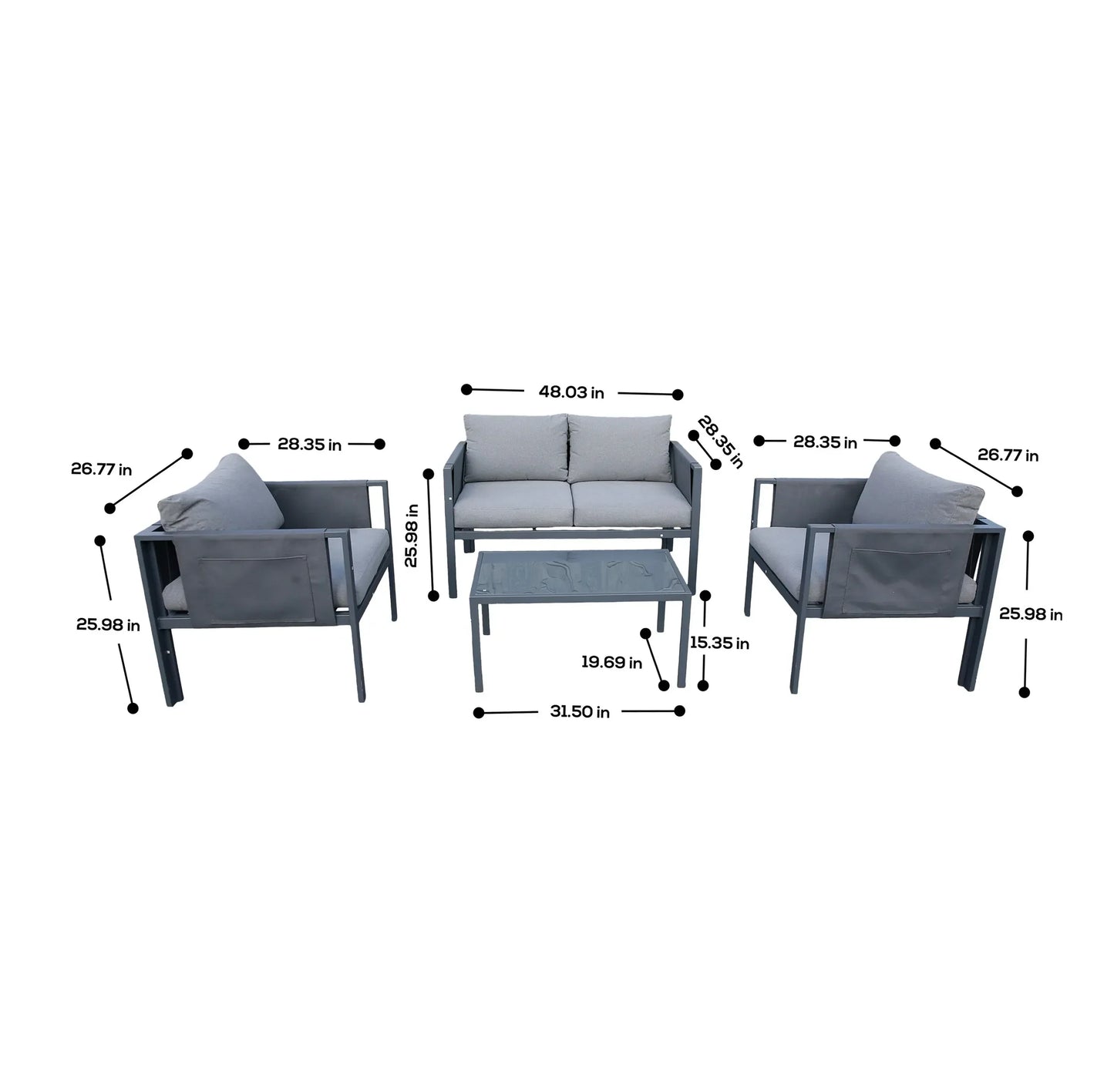 Deko Living 4 Piece Seating Outdoor Gray Sofa and Table Set  - COP30014