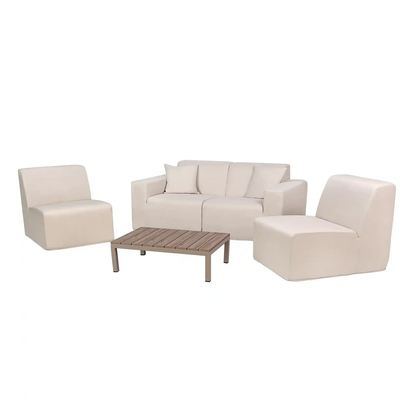 Deko Living 4 Piece Seating Beige Outdoor Compressed Foam Sectional Sofas and Ottoman Set  - COP30217