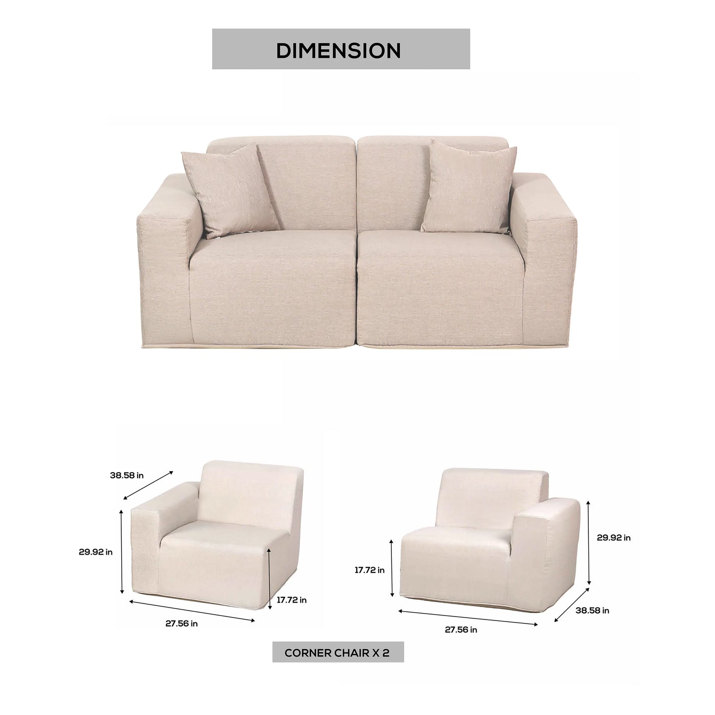 Deko Living 2 Piece Seating Beige Outdoor Compressed Foam Sectional Sofas  - COP30217SET