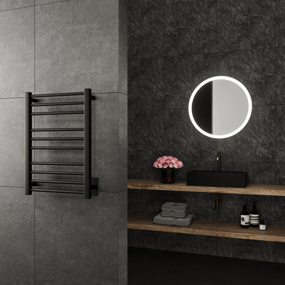 Paris Mirror Cronos Wall Mounted Electric Towel Warmer in Black - CRONBLK10