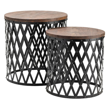 Crestview Collection Bengal Manor 24" x 24" x 25" Rustic Iron And Mango Wood Set of Tables In Natural Wood and Black Finish - CVFNR416