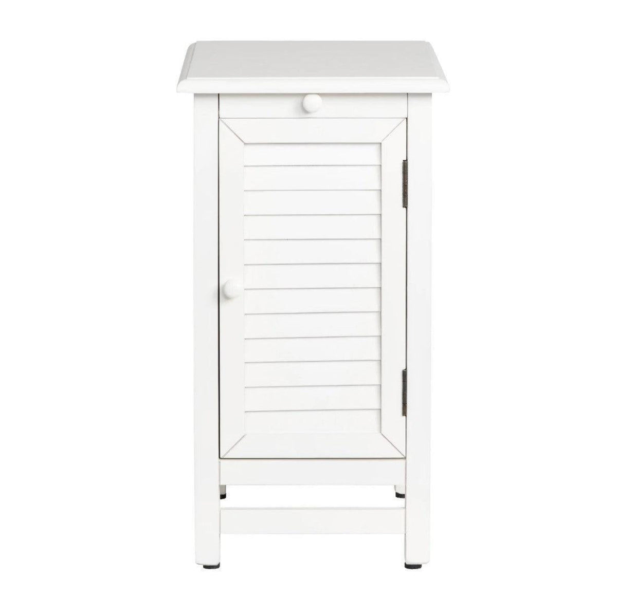 Crestview Collection Cape May 13" x 19" x 24" Traditional Wood Shutter Door and 1-Pull Shelf Chairside Table In Cottage White Finish - CVFZR1738