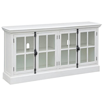 Crestview Collection Coventry 72" x 17" x 36" 4-Door Traditional Glass And Wood Media Console In White Oak Finish - CVFZR2208
