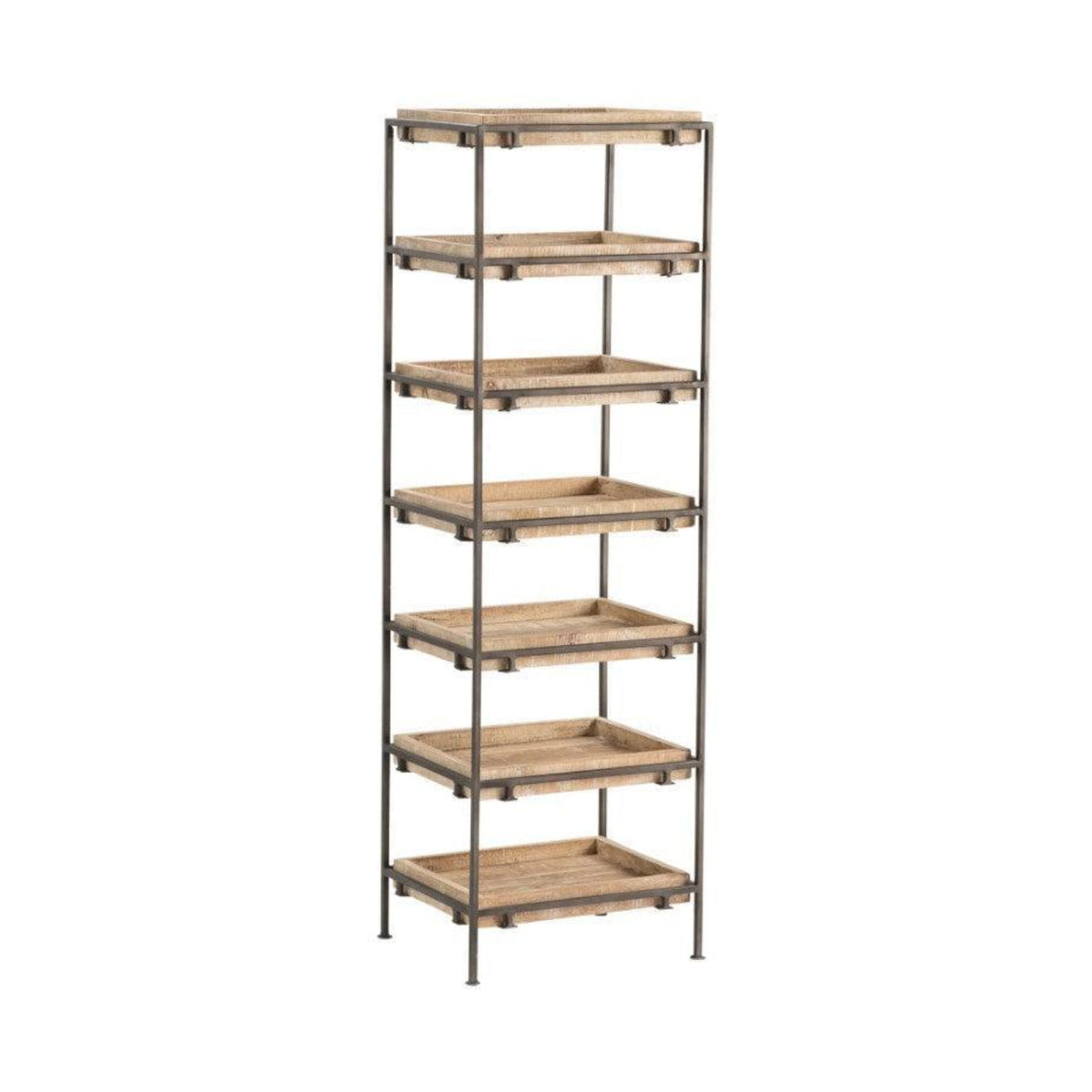 Crestview Collection Hannah 17" x 14" x 56" 7-Layer Rustic Unfinished Metal And Wood Open Cube Shelf Storage - CVFNR758