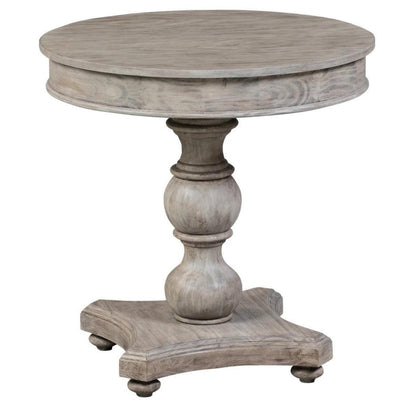 Crestview Collection Hawthorne Estate 30" x 30" x 30" Traditional Wood Round Turned Post Accent Table In Light Gray Finish - CVFVR8011