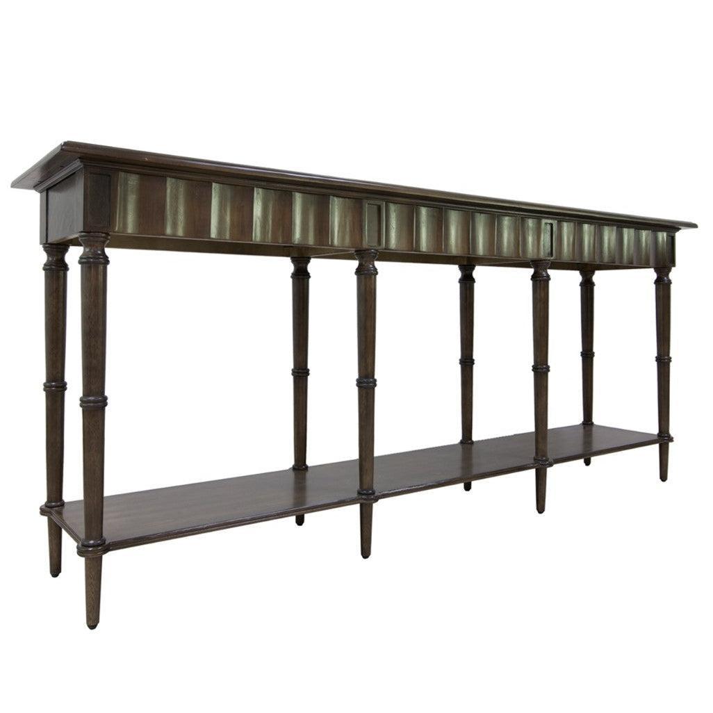 Crestview Collection Hawthorne Estate 84" x 18" x 35" 8-Leg Traditional Wood Scalloped Pine Console Table In Natural Wood Finish