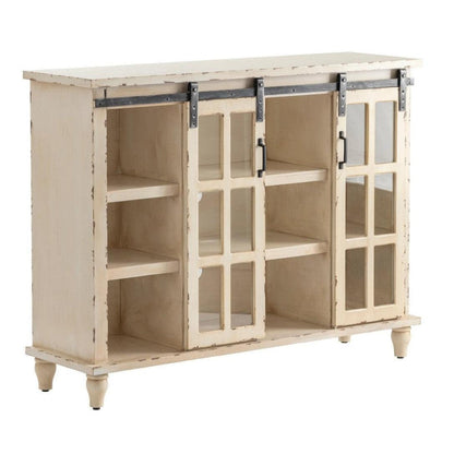 Crestview Collection Magnolia 48" x 14" x 36" 2-Door Traditional Metal And Wood Sliding Console In Antique White Finish - CVFZR3519