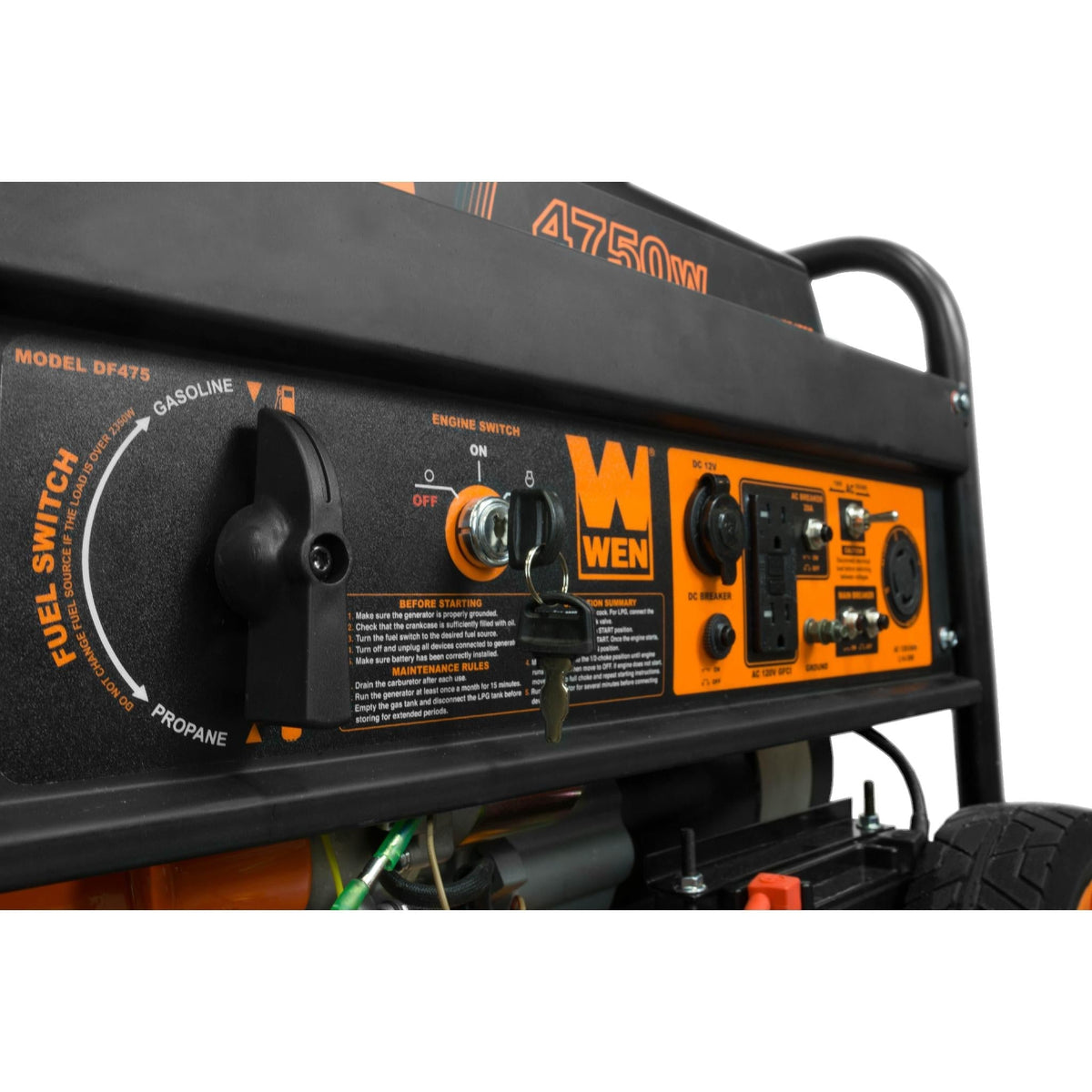 WEN DF475T 4,750-Watt 120V/240V Dual Fuel Portable Generator with Wheel Kit and Electric Start