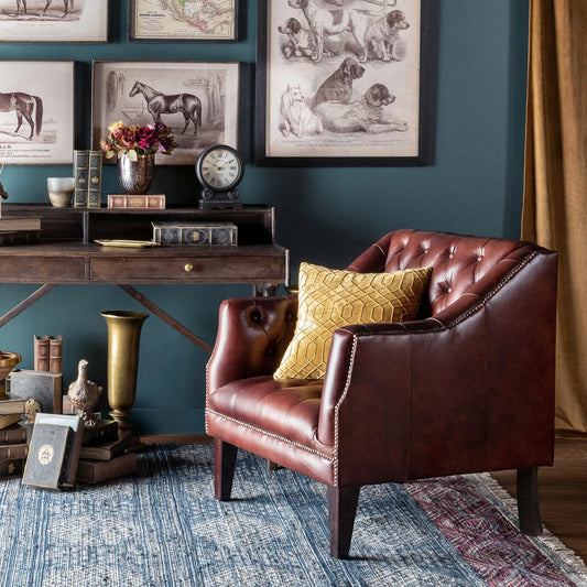 Park Hill Collection Mahogany Leather Library Chair, Cordovan - (EFS36068)