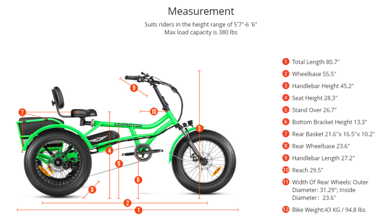 Addmotor 750W 48V Arisetan II M-360 Trike Electric Bike - EB-ADD-AT2-GRN