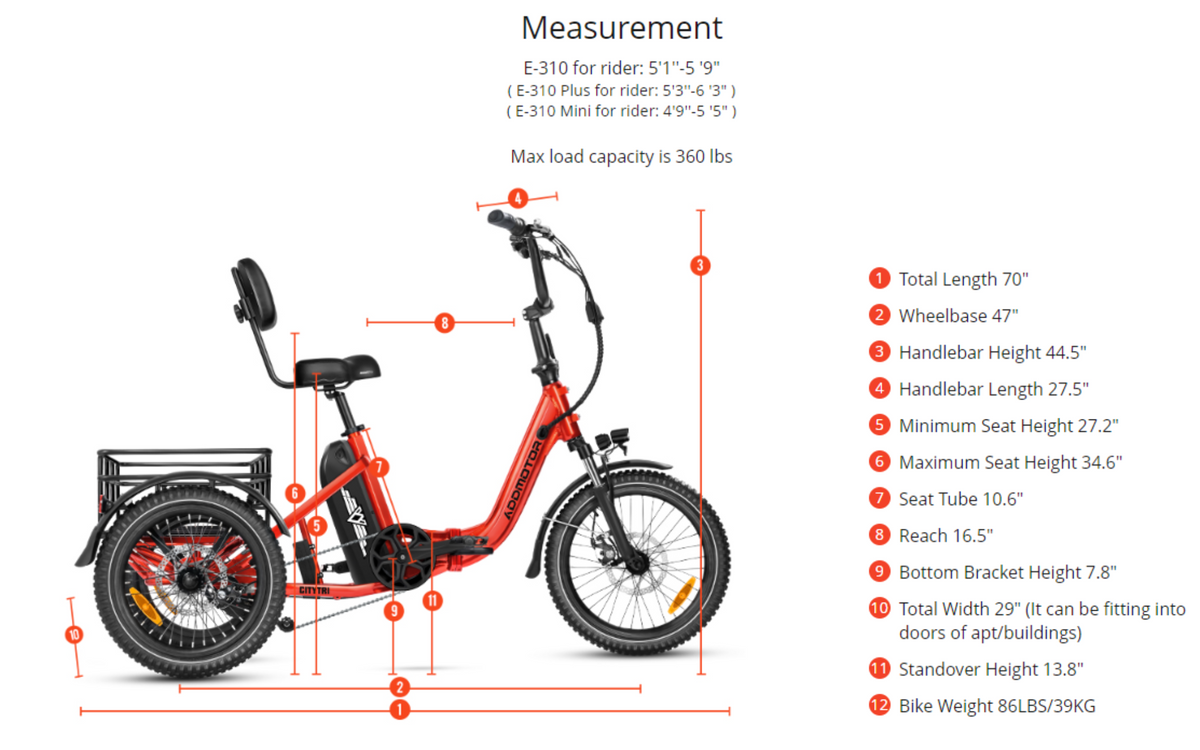 Addmotor 750W 48V CITYTRI E-310 Trike Electric Bike - EB-ADD-E310S-RED