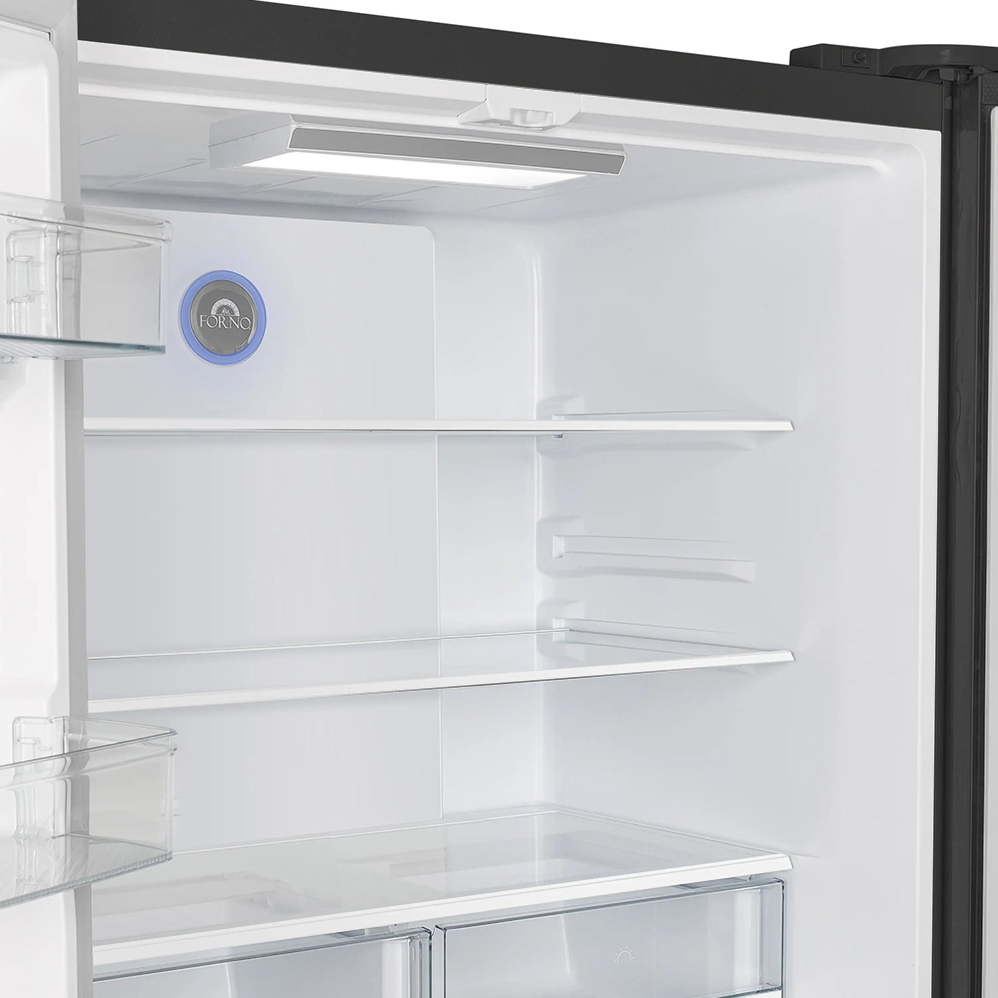 Forno Espresso Moena 36-inch 19.2 Cu.ft French Door Refrigerator in Black with Antique Brass Handle -FFRBI1820-36BLK