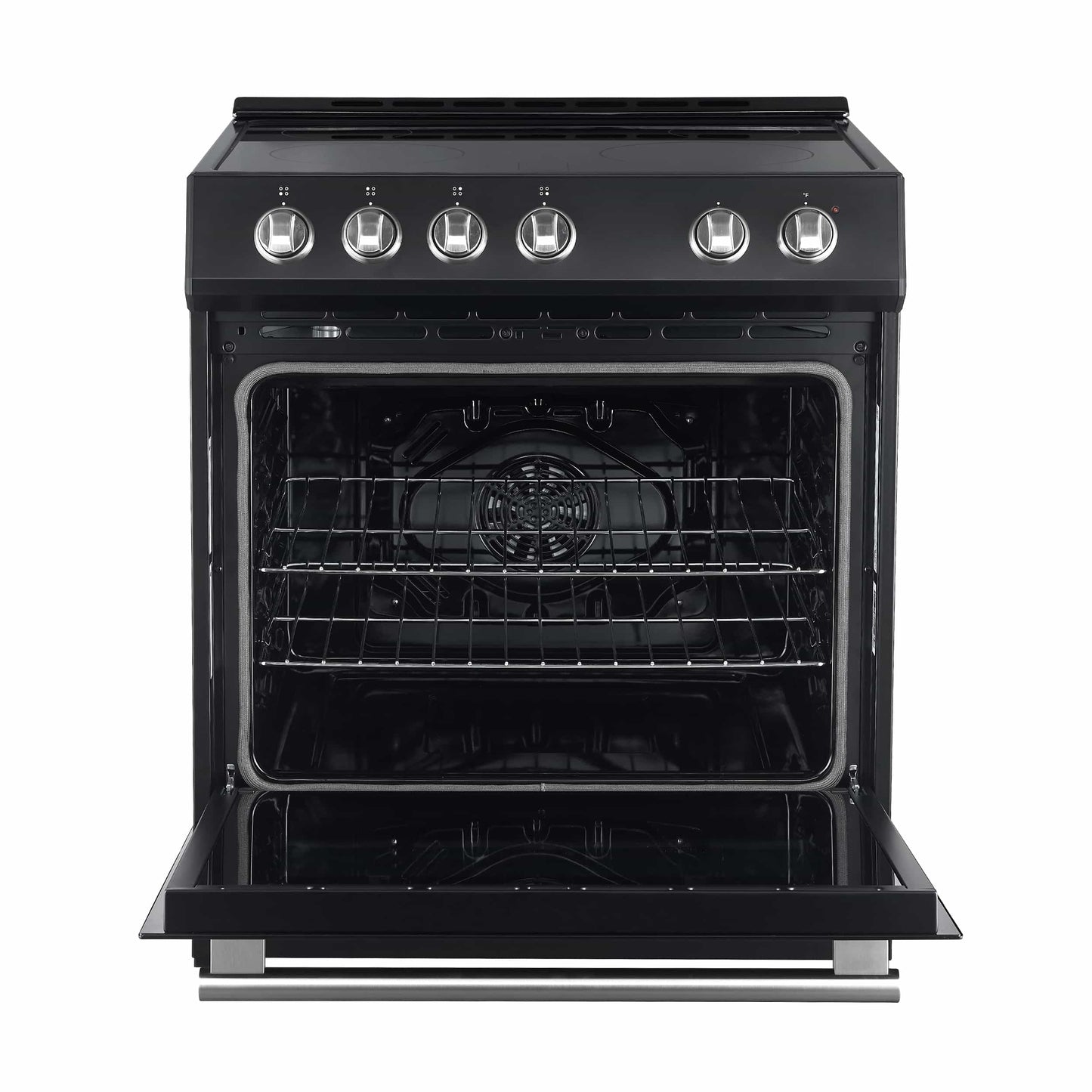 Forno 5-Piece Appliance Package - 30-Inch Electric Range, Under Cabinet Range Hood, Refrigerator with Water Dispenser, Dishwasher, and  Microwave Drawer in Black with Antique Brass Trim - APW5-6012-30BLK