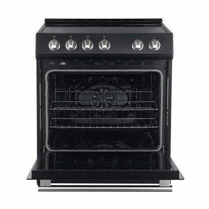Forno 5-Piece Appliance Package - 30-Inch Electric Range, Under Cabinet Range Hood, Refrigerator with Water Dispenser, Dishwasher, and 30-Inch Microwave Drawer in Black with Stainless Steel Trim - APW5-6012-30BLK-MWD30