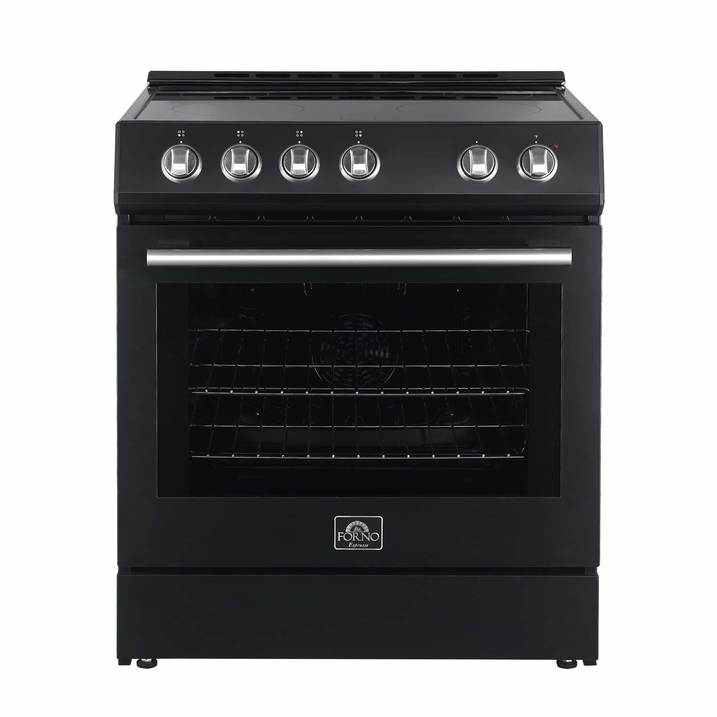 Forno 5-Piece Appliance Package - 30-Inch Electric Range, Under Cabinet Range Hood, Refrigerator with Water Dispenser, Dishwasher, and 30-Inch Microwave Drawer in Black with Stainless Steel Trim - APW5-6012-30BLK-MWD30