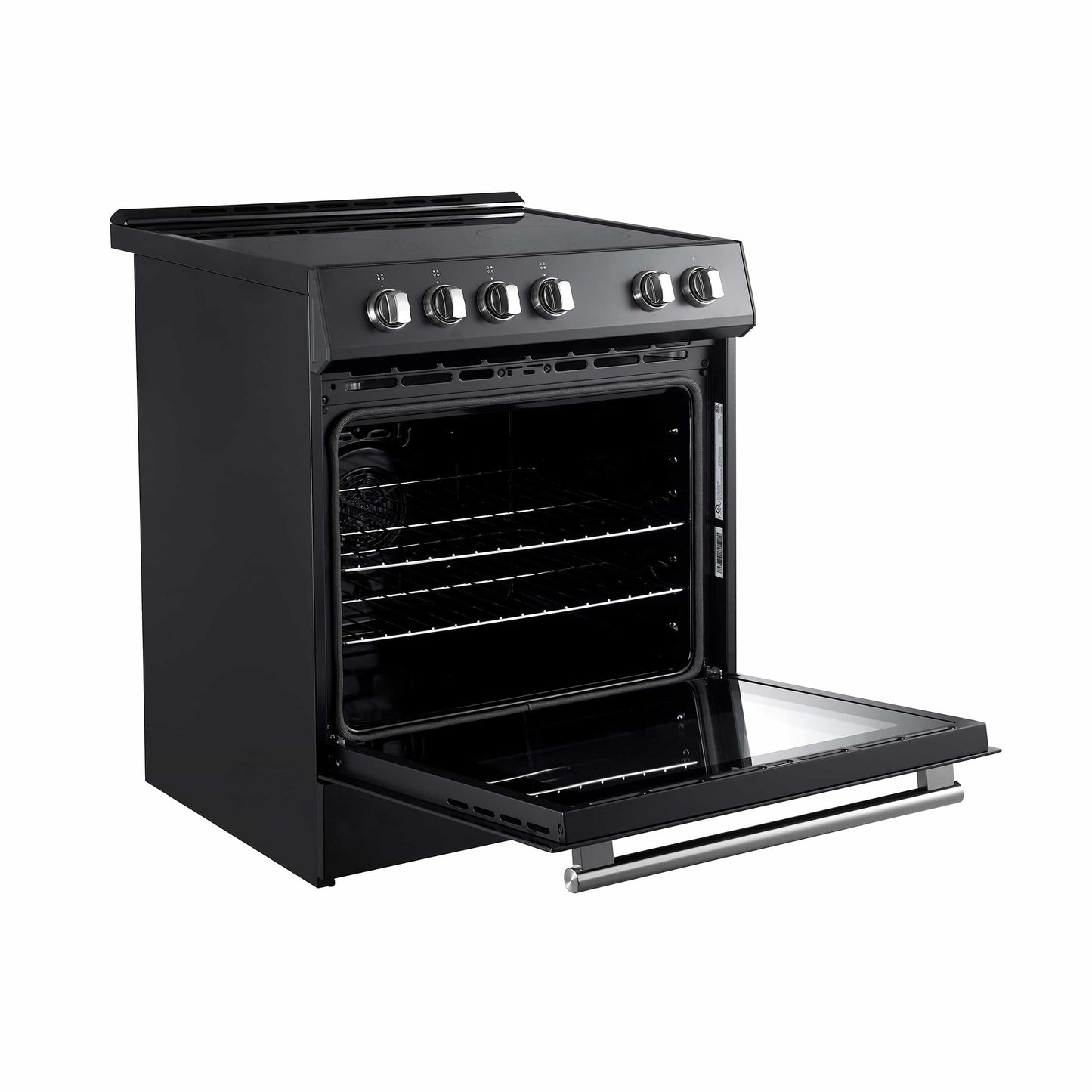 Forno 5-Piece Appliance Package - 30-Inch Electric Range, Under Cabinet Range Hood, French Door Refrigerator, Dishwasher, and 30-Inch Microwave Drawer in Black with Stainless Steel Handle - APR5-6012-30BLK-MWD30