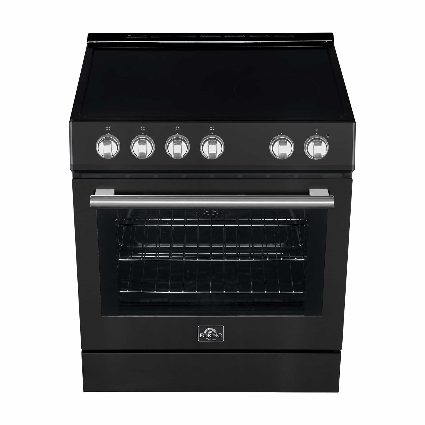 Forno 5-Piece Appliance Package - 30-Inch Electric Range, Under Cabinet Range Hood, Refrigerator with Water Dispenser, Dishwasher, and 30-Inch Microwave Drawer in Black with Antique Brass Trim - APW5-6012-30BLK-MWD30