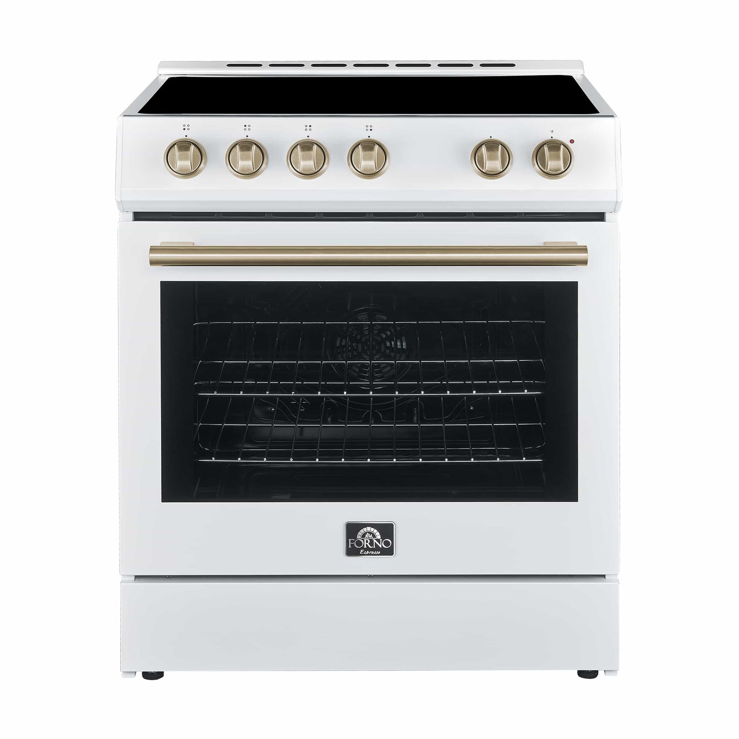 Forno 5-Piece Appliance Package - 30-Inch Electric Range, Under Cabinet Range Hood, Refrigerator with Water Dispenser, Dishwasher, and  Microwave Drawer in White with Stainless Steel Trim - APW5-6012-30WHT