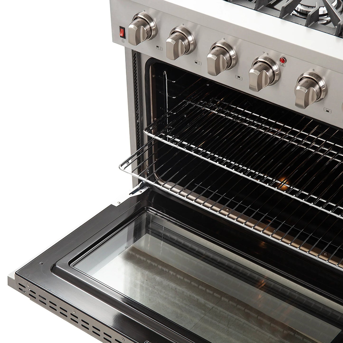 Forno 5-Piece Appliance Package - 36-Inch Gas Range, Wall Mount Range Hood, 60-Inch Refrigerator, Dishwasher, and 30-Inch Microwave Drawer in Stainless Steel - AP5-6244-36-5095-60S-30MD