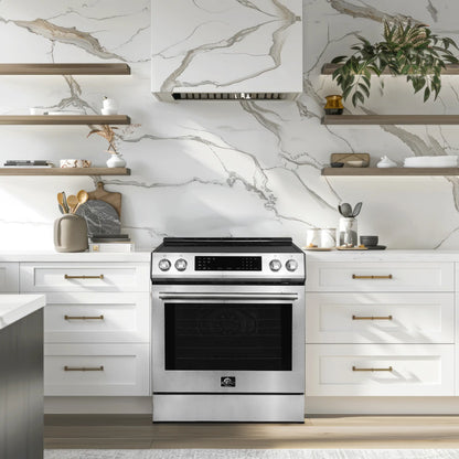 Forno 5-Piece Appliance Package - 30-Inch Induction Range, Under Cabinet Range Hood, Refrigerator with Water Dispenser, Dishwasher, and 30-Inch Microwave Oven in Stainless Steel - APW5-905-30-MWO30