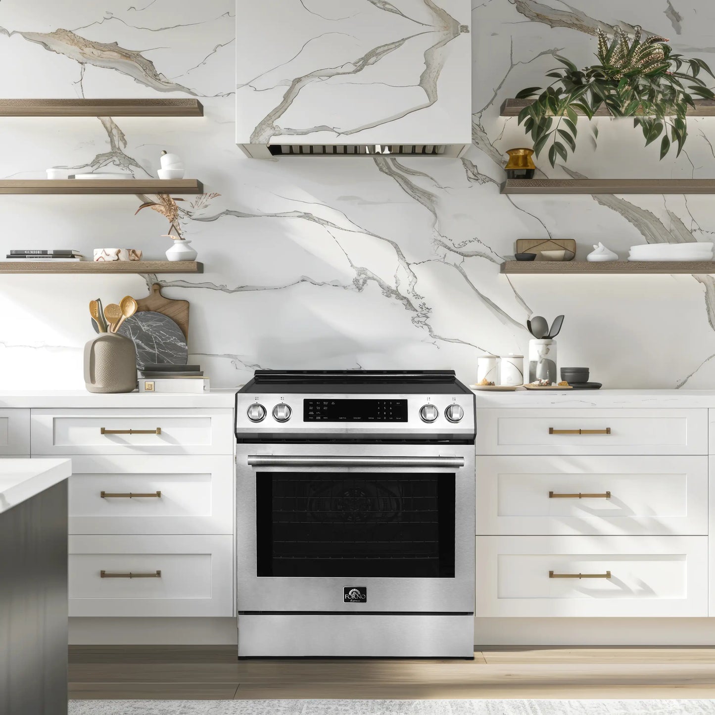 Forno 5-Piece Appliance Package - 30-Inch Inducton Range, Under Cabinet Range Hood, Refrigerator with Water Dispenser, Dishwasher, and 24-Inch Microwave Oven in Stainless Steel - APW5-905-30-MWO24