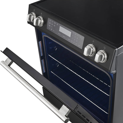 Forno 5-Piece Appliance Package - 30-Inch Inducton Range, Under Cabinet Range Hood, Refrigerator, Dishwasher, and 24-Inch Microwave Oven in Black with Antique Brass Trim - APR5-905-30BLK-MWO24